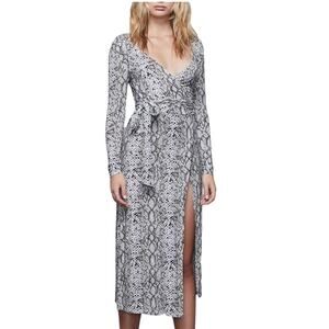 Good American L Womens Printed True Wrap Dress Python Gray Black Snake